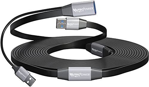 Mutecpower Super Stan ravna 50 stopa aktivni USB 3.0 muški za ženski produžni kabel ultra tanak USB repetitor ekstender kabel sa 2 poticaj i USB napajanje - crno 15 metara pisača na tvrdom disku