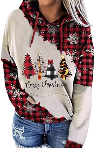 Sretan božićni duks za žene plet Plaid Leopard Tree Dugi rukav pulover Xmas Lagan za odmor Tee