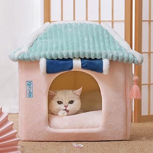 Lüzhong slatka kuća za mačke,Premium ružičasta kuća za mačke sa zavjesom na valjanim vratima,zatvorena pećina za mačke/kuća za pse, perivi krevet za mačke,udoban šator za pse