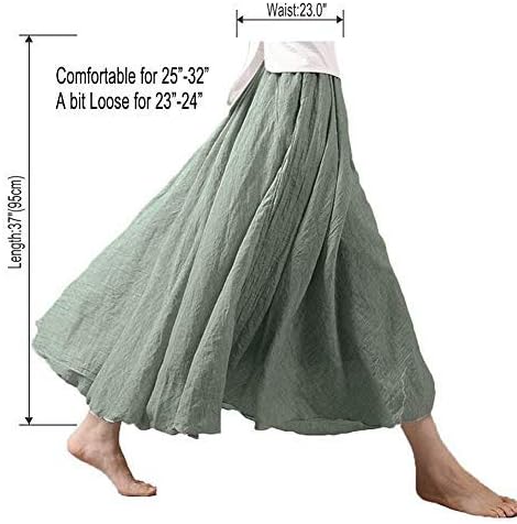 ASHER Moda ženski Boemski stil elastični struk pamučna posteljina duga Maksi suknja haljina struk 23.0-35.0