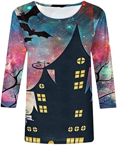 Halloween okrugla majica za vrata Ženska modna tiskana labava majica Srednja dužina 3/4 rukava Bluza
