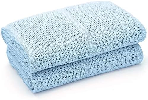Bloomsbury mlin - 2-pakovanje organsko pamučno ćelijske deke sa vrpcom za poklopcu - meka, sve prirodno i prozračno - idealan tuš poklon - vrtić / kolica / bassinet / krevetić - plava