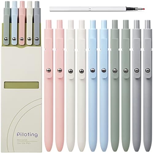 Slatke estetske Gel olovke za uzimanje beleški: 10 pakovanja Crne hemijske olovke, olovka sa mastilom na uvlačenje,