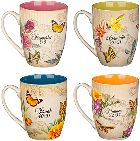 Christian Art pokloni novost Floral Ceramic pisma kafa & amp; čaj šolja Set: nada, povjerenje, vjera, ljubav