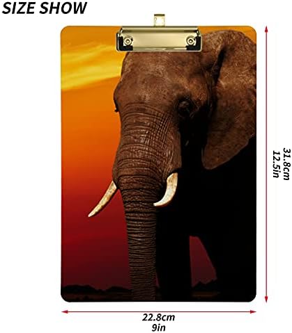 African Elephant Sunset Plastic Clipboards with Metal Clip Letter Size Clipboard Low Profile Clip Boards for Kids Nursing Classroom Hanging-A4