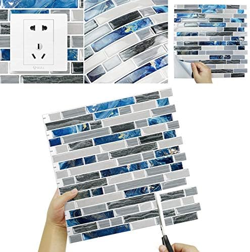 Cocotik 12 x12 Blue Peel and Stick Tile Backsplash, Premium Kitchen Backsplash Peel and Stick Tile, 10 listova