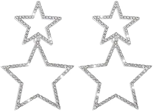 Sliver Star Stud Naušnice za žene djevojke Rhinestone Big Star viseća naušnice lagana Kristalna Dangle naušnice