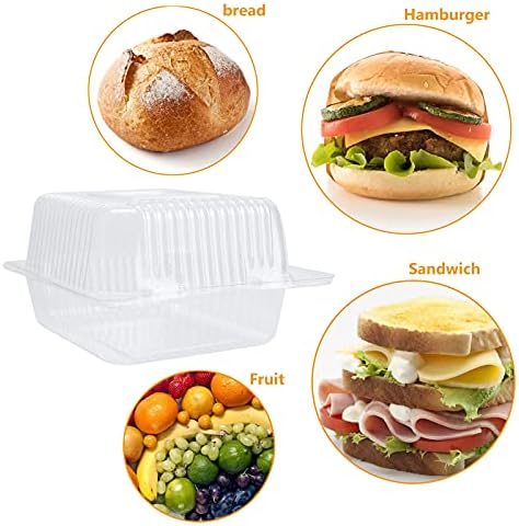 Prozirne plastične posude sa poklopcima, 50 kom kvadratna hrana sa šarkama pojedinačne posude za torte za jednokratnu upotrebu plastična posuda za poneti na preklop za salate,sendviči 5, 3x4, 7x2, 8 inča