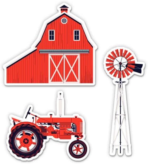 Farme Elements Red Bart traktorom Vjetrenjača 3 - 3 Svaka vinilna naljepnica - za telefon za laptop za