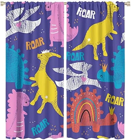Dinosaur Curtains Wild Charing Svijetli crtani Dinosaur Šareni umjetnički tisak za djevojke Dječja