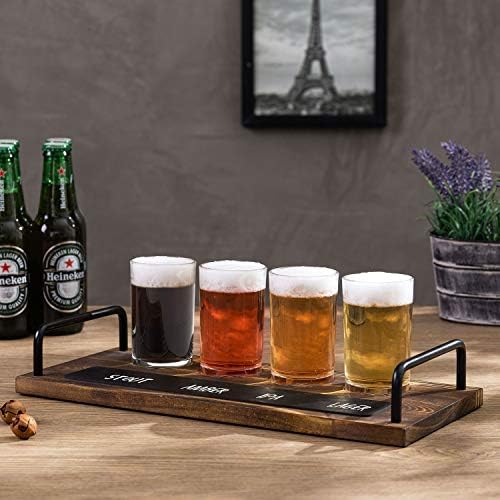 MyGift naočare za degustaciju piva i Set drvenih borbenih ploča uključuje 4 čaše za pivo i rustikalni