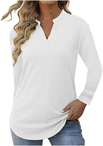 Ženska traka s dugim rukavima s prugaste bluze 2023 proljetni trendy casual v vrat čvrste boje labave tunike