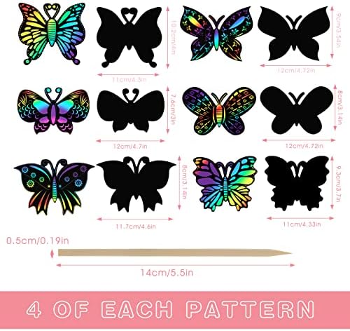 Lusofie 24 komada Leptir Cards Scraft Crafts Art Card Rainbow Proljetna kartica Scratch Card Butterfly