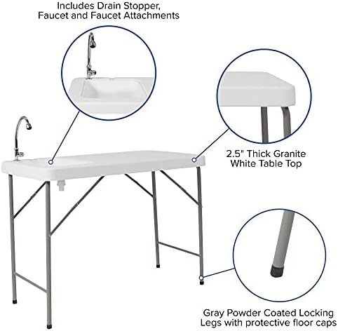 Flash namještaj prijenosni stol za čišćenje ribe od 4 stope / vanjski stol za kampiranje i sudoper