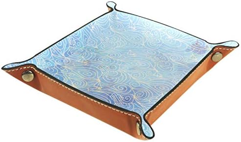 Nautički morski talasi Plavi organizator ured za mirlofiber kožna ladica praktična kutija za odlaganje za tastere za novčanike i uredsku opremu, 16x16cm