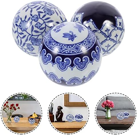 VeeMoon 3pcs keramičke ukrasne kuglice plava i bijela porculanska kugla plutajuće kuglice sfere kuglice za sredinu zdjele vaze Cisterna za ribu Kućni dekor 6cm