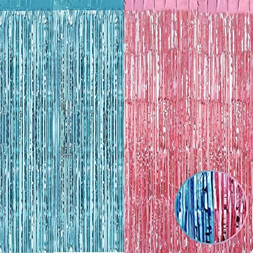 4 Pack Pink Blue folija Fringe zavjese pozadina, 3.28 Ft x 9.8 Ft metalik šljokica folija Fringe