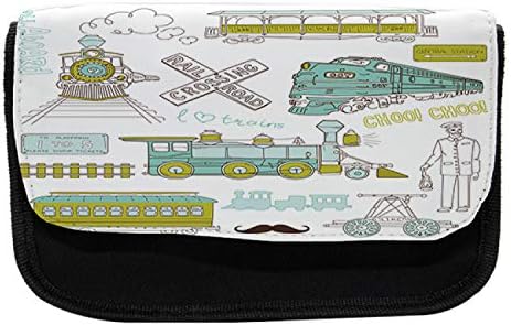 Lunarable Engineer pernica, Doodle of Trains and Rails, platnena olovka torba sa dvostrukim