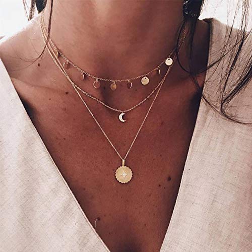 FXMimior Sequins Moon Star Zlatni slojevito ogrlici Dainty lančani novčići privjesak Dugi ogrlice Jewelry za žene