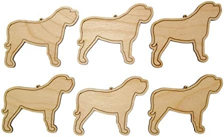 Set od 6 engleskih mastifa nedovršeni laserski rezani drveni oblik ornamenta - napravljen u SAD-u-širine
