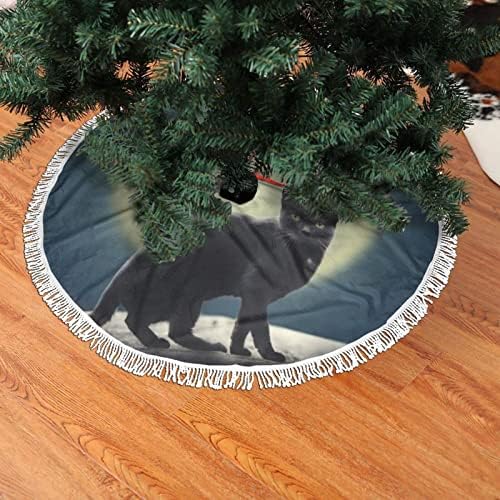 Crna mačka na krovu i puni mjesec božićne suknje, za Xmas Holiday Home Decorate 36