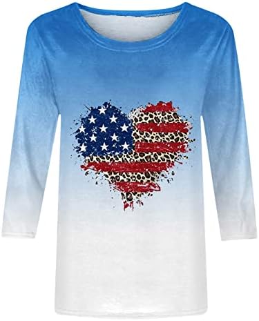 Žene 3/4 rukave majice patriotski vrhovi Američka zastava Ljubav Heart Ispiši grafičku majicu Labavi odmori za odmor