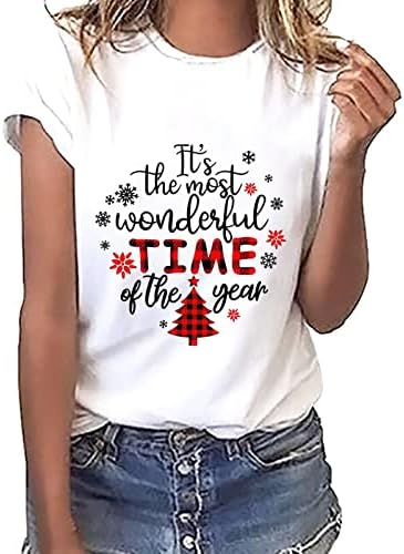 Ženska kratka rukava Tshirt pahuljica Plaid božićno drvce štampani Tees posada vrat ljeto majice bluza Tops
