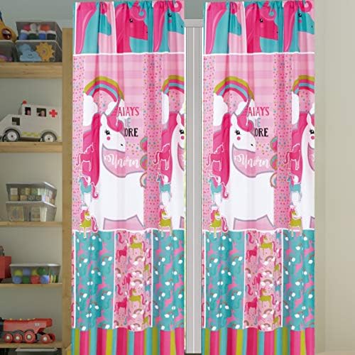 Sapphire Home Kids Girls Window zavjese sa civadbama, jednorog i duga za ispis Prozor zavjesa za djevojke Djeca, ružičaste djevojke Dječja soba za teens Décor, jednorog zavjesa