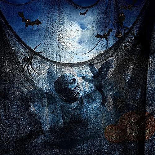 Junucubo 4pack Spooky Crna jeziva tkanina 30 x 72 inča Halloween Crni jezivi ukrasi od tkanine za uklete kuće rekvizite za Halloween zid vanjski unutarnji dekor