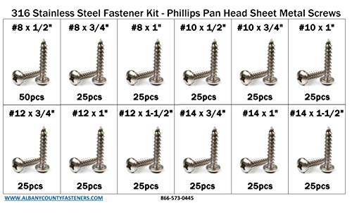 316 Phillips Pan Head Sheet Metal Screw Asortiman Kit Veličine 8 Do 14-326 Komada