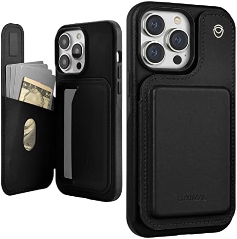 LUXIMAL futrola kompatibilna sa iPhoneom 14 Pro 6.1 Inch, tankim Pu kožnim preklopnim poklopcem sa novčanim utorima za kartice, zaštitnim držačem telefona velikog kapaciteta sa magnetnom kopčom crnom bojom