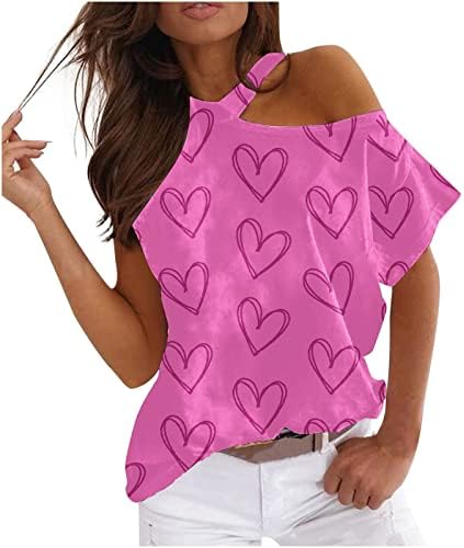 Halter vrhovi vrata za žene, ženske grafičke majice s jednim ramenom kratke rukave cvjetne/srčane / zvijezde majice