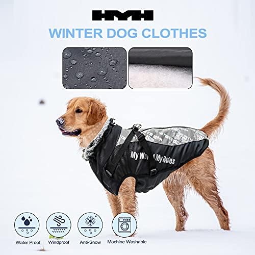 HYH zimski debeli pas, topla jakna za male srednje velike pse u hladnom vremenu, snježno otporna na vjetroelektravu Turtleneck kućni ljubimci s kabelskim, zip, dual d prsten, podesiva kopče-3xl