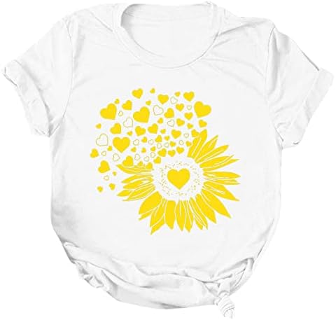 Aniywn košulja za Dan zaljubljenih za žene, ženske slatke grafičke kratke rukave Casual ljetne majice za bluzu sa suncokretovim printom