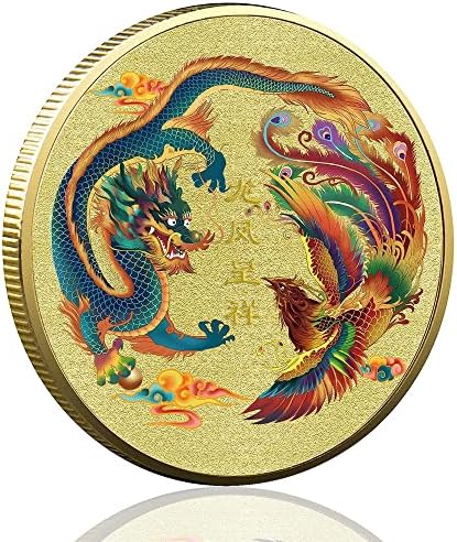 Kinesko mitsko stvorenje Loong i Phoenix Lucky Coin - Antikni kolekcionarski novčić za Feng Shui, bogatstvo i