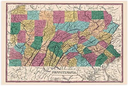HISTORIX Vintage 1829 Pennsylvania državna karta - 24x36 inča Vintage karta Pennsylvania Wall Art-karta Pennsylvania State-pa Wall Art-karta Pennsylvania State-stara Pennsylvania karta