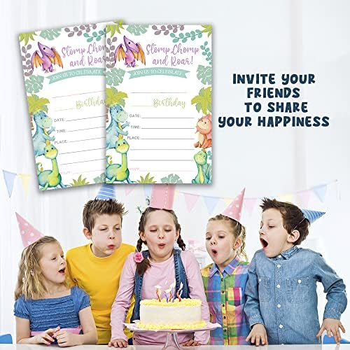 Grace Yonks STOMP CHOMP & ROAR-ov poziv za rođendan, 20 pozivnica i koverti za bilo koje su pozivnice za rođendan za rođendu, rođendana rođendana dinosaura.