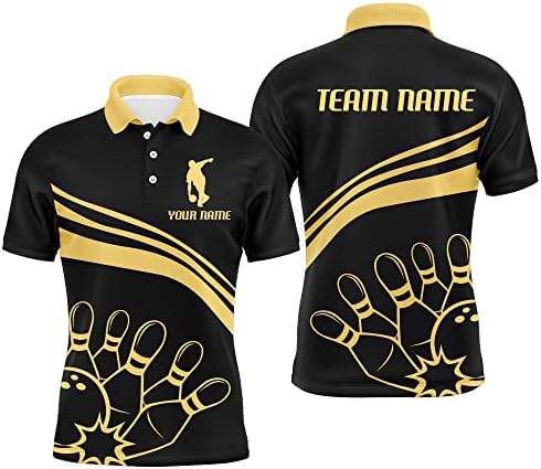 Crno-zlatno kuglanje Majica i žene Prilagođeni kuglački dres Kuglanje Team liga Polo & Quarter-Zip Majica BDT14