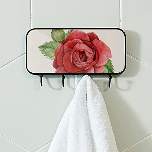 Red Rose Print CAPE nosač zida, ulazni kaput nosač sa 4 kuka za kapute kaputi za ručnik torbica ogrtači kupaonica u kupaonici dnevni boravak