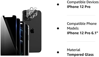Tocol 4 Pack kompatibilan je za iPhone 12 Pro - 2 paket zaštitnika za zaštitu od stakla i 2 pakovanja staklena kamera zaštitni okvir MUBBLE Besplatno kućište - crno