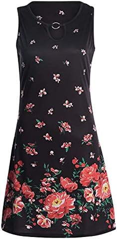 Ženska haljina na plaži cvjetni Boho Print MIni haljina okruglog vrata sarafan bez rukava Casual Vintage