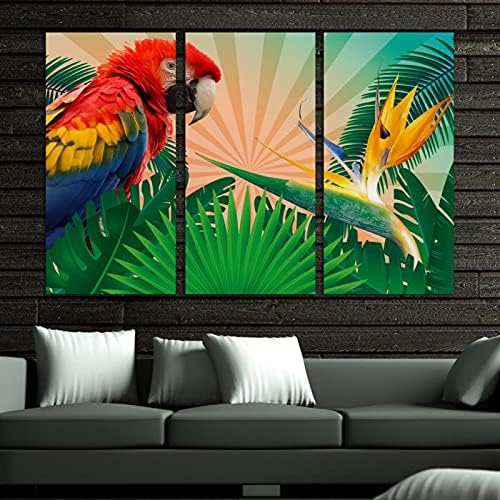 Zidna umjetnost za dnevni boravak, ulje na platnu veliki uokvireni Tropski papagaj Palme za uređenje kućne spavaće