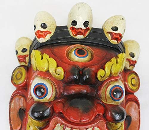 F723 / 1027 Ručna izrađena drvena maska ​​hinduističke božje Bhairab Mahakal zidni viseći u Nepalu