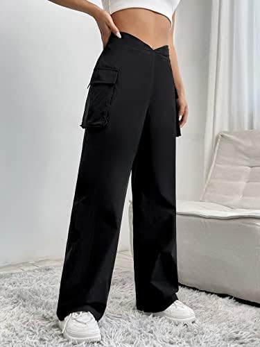 Verdusa ženska džepna strana elastična visoka struka ravne noge teretni hlače