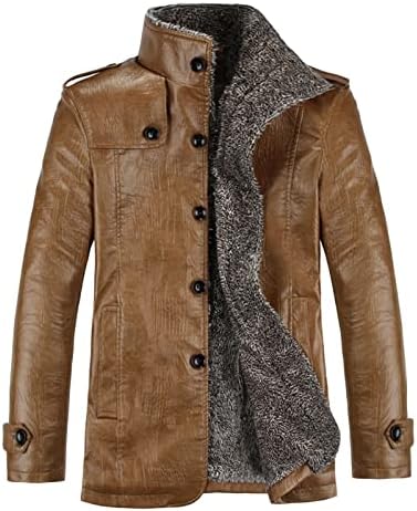 Muška Vintage Faux kožna jakna PU Zip Up postolje za Carner Trucker kaput rever sherpa obložene tople tanke fit
