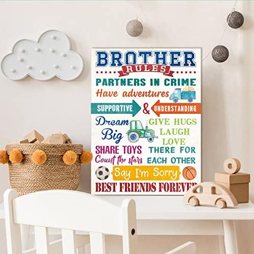 KAIRNE Brother Rules Wall Art, Boys playroom sign Prints, kamion Poster Inspirational Kids Room Decor