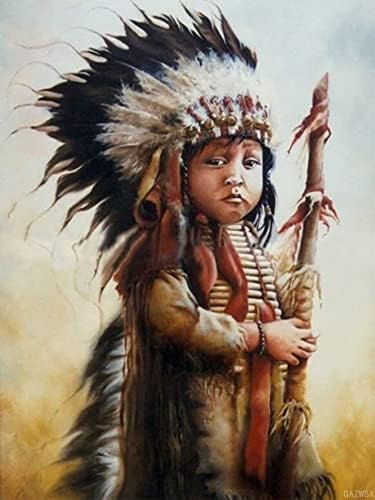 5D dijamantski slikarski setovi American Native Indian Little Boy Full Bušilica Okrugla perle Diamond Art Gems Stone Cross Stitch DIY Diamond Slikanje po broju Kompleti Zidni ukras 12 x 16 inča