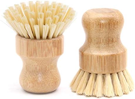 4 pakovanja bambusovih pilinga četkica za sušarska četka kruga kruga prirodnog jela za lonce od livenog gvožđa, tave, sudoper i povrće