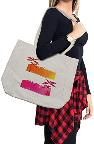 Ambesonne narandžasta i ružičasta torba za kupovinu, Grungy pozadine sa tropskim palmama i Polutonskim