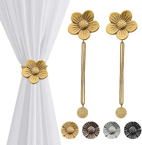 Cijelci za zavjese, Aimou Magnetske zavjese za čiste zavjese, male vintage smole cvjetne zavjese za zavjese, prozori DEAPERY HOLDER Dekorativna kravata leđa sa konopom, 2 pakovanje zlata